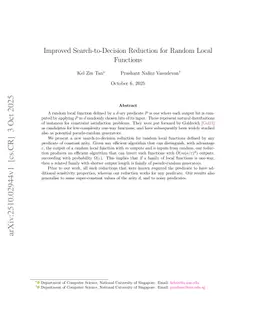 Improved Search-to-Decision Reduction for Random Local Functions