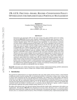 FR-LUX: Friction-Aware, Regime-Conditioned Policy Optimization for Implementable Portfolio Management