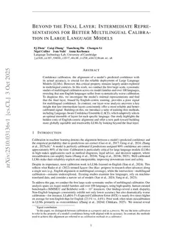 Beyond the Final Layer: Intermediate Representations for Better Multilingual Calibration in Large Language Models