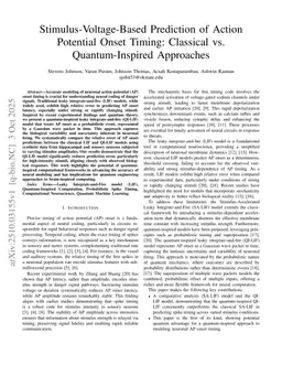 Stimulus-Voltage-Based Prediction of Action Potential Onset Timing: Classical vs. Quantum-Inspired Approaches