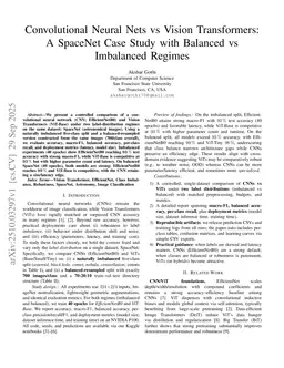 Convolutional Neural Nets vs Vision Transformers: A SpaceNet Case Study with Balanced vs Imbalanced Regimes