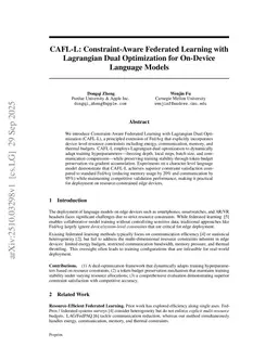 CAFL-L: Constraint-Aware Federated Learning with Lagrangian Dual Optimization for On-Device Language Models