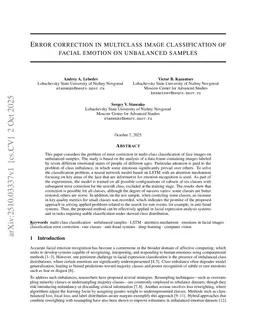 Error correction in multiclass image classification of facial emotion on unbalanced samples