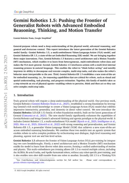 Gemini Robotics 1.5: Pushing the Frontier of Generalist Robots with Advanced Embodied Reasoning, Thinking, and Motion Transfer