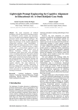 Lightweight Prompt Engineering for Cognitive Alignment in Educational AI: A OneClickQuiz Case Study
