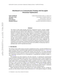 Distributed Low-Communication Training with Decoupled Momentum Optimization