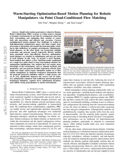 Warm-Starting Optimization-Based Motion Planning for Robotic Manipulators via Point Cloud-Conditioned Flow Matching