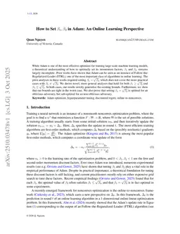 How to Set $β_1, β_2$ in Adam: An Online Learning Perspective