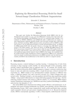 Exploring the Hierarchical Reasoning Model for Small Natural-Image Classification Without Augmentation