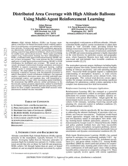 Distributed Area Coverage with High Altitude Balloons Using Multi-Agent Reinforcement Learning