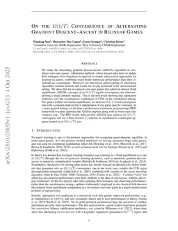 On the $O(1/T)$ Convergence of Alternating Gradient Descent-Ascent in Bilinear Games