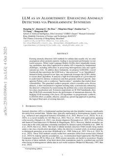 LLM as an Algorithmist: Enhancing Anomaly Detectors via Programmatic Synthesis