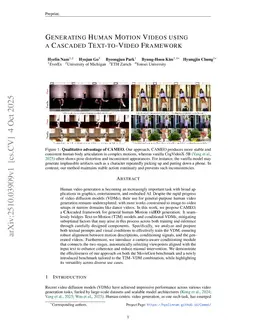 Generating Human Motion Videos using a Cascaded Text-to-Video Framework
