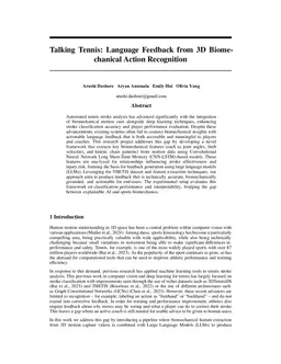 Talking Tennis: Language Feedback from 3D Biomechanical Action Recognition