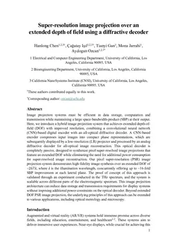 Super-resolution image projection over an extended depth of field using a diffractive decoder