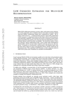 LLM Chemistry Estimation for Multi-LLM Recommendation