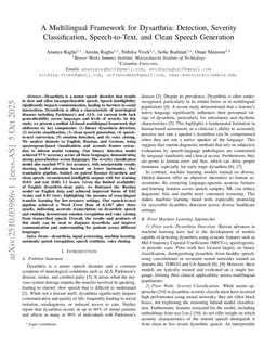 A Multilingual Framework for Dysarthria: Detection, Severity Classification, Speech-to-Text, and Clean Speech Generation