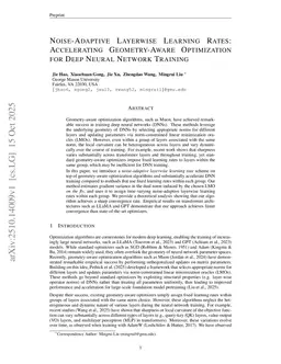 Noise-Adaptive Layerwise Learning Rates: Accelerating Geometry-Aware Optimization for Deep Neural Network Training
