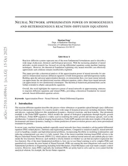 Neural Network approximation power on homogeneous and heterogeneous reaction-diffusion equations