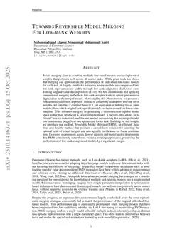 Towards Reversible Model Merging For Low-rank Weights
