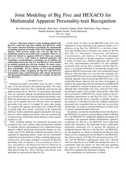 Joint Modeling of Big Five and HEXACO for Multimodal Apparent Personality-trait Recognition