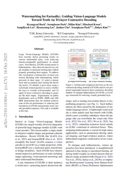 Watermarking for Factuality: Guiding Vision-Language Models Toward Truth via Tri-layer Contrastive Decoding