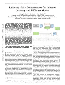 Restoring Noisy Demonstration for Imitation Learning With Diffusion Models