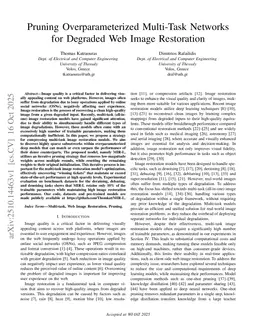 Pruning Overparameterized Multi-Task Networks for Degraded Web Image Restoration