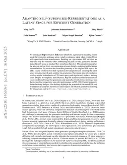 Adapting Self-Supervised Representations as a Latent Space for Efficient Generation