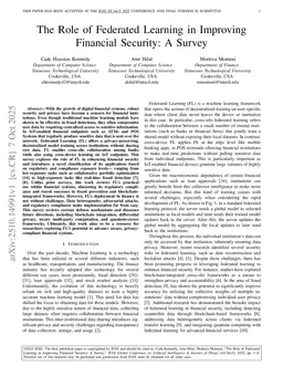 The Role of Federated Learning in Improving Financial Security: A Survey