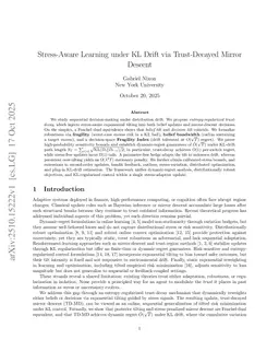 Stress-Aware Learning under KL Drift via Trust-Decayed Mirror Descent
