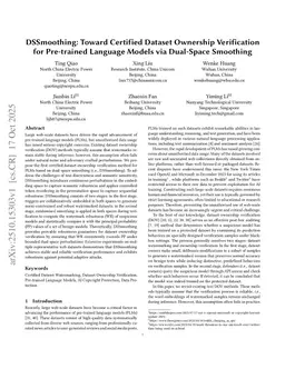 DSSmoothing: Toward Certified Dataset Ownership Verification for Pre-trained Language Models via Dual-Space Smoothing