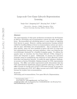 Large-scale User Game Lifecycle Representation Learning