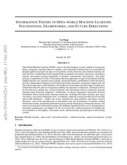 Information Theory in Open-world Machine Learning Foundations, Frameworks, and Future Direction