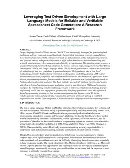 Leveraging Test Driven Development with Large Language Models for Reliable and Verifiable Spreadsheet Code Generation: A Research Framework
