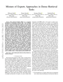 Mixture of Experts Approaches in Dense Retrieval Tasks