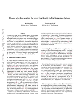 Prompt injections as a tool for preserving identity in GAI image descriptions