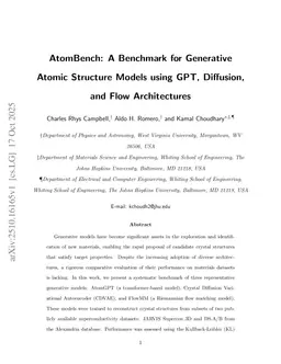 AtomBench: A Benchmark for Generative Atomic Structure Models using GPT, Diffusion, and Flow Architectures