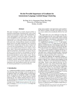 On the Provable Importance of Gradients for Language-Assisted Image Clustering