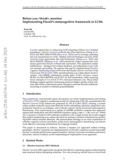 Before you <think>, monitor: Implementing Flavell's metacognitive framework in LLMs