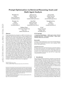Prompt Optimization via Retrieved Reasoning Assets and Multi-Agent Analysis