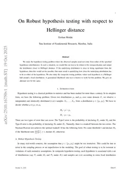 On robust hypothesis testing with respect to Hellinger distance