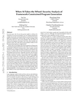 When AI Takes the Wheel: Security Analysis of Framework-Constrained Program Generation