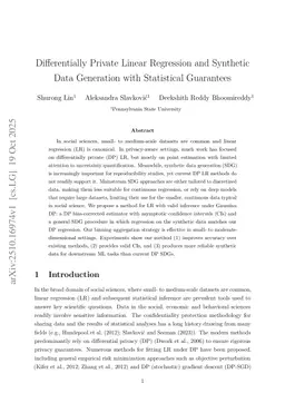 Differentially Private Linear Regression and Synthetic Data Generation with Statistical Guarantees