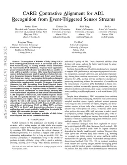 CARE: Contrastive Alignment for ADL Recognition from Event-Triggered Sensor Streams
