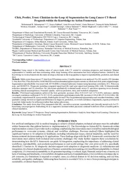 Click, Predict, Trust: Clinician-in-the-Loop AI Segmentation for Lung Cancer CT-Based Prognosis within the Knowledge-to-Action Framework
