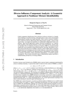 Diverse Influence Component Analysis: A Geometric Approach to Nonlinear Mixture Identifiability