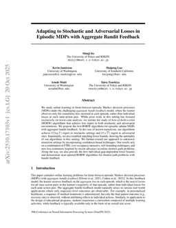 Adapting to Stochastic and Adversarial Losses in Episodic MDPs with Aggregate Bandit Feedback