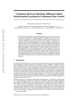 Continuous Q-Score Matching: Diffusion Guided Reinforcement Learning for Continuous-Time Control