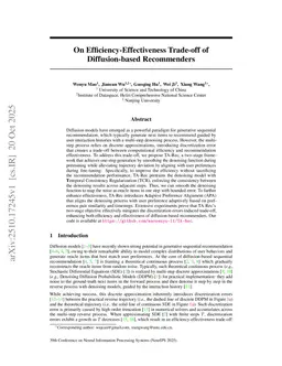 On Efficiency-Effectiveness Trade-off of Diffusion-based Recommenders